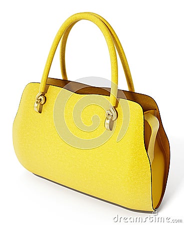 Yellow handbag isolated on white background. 3D illustration Cartoon Illustration