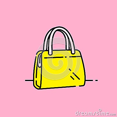 Yellow handbag line icon Vector Illustration