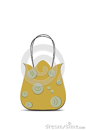Yellow handbag with round fantasies on white background Stock Photo