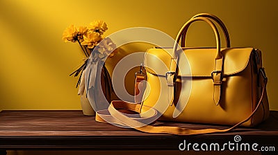 Yellow Handbag And Vase: Realistic Still Life With Dramatic Lighting Stock Photo