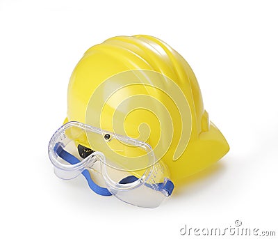 Yellow Hardhat and Safety Glasses Stock Photo