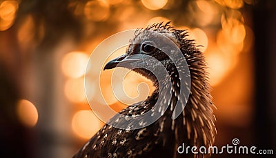 Yellow hawk close up portrait, side view, illuminated at dusk generated by AI Stock Photo