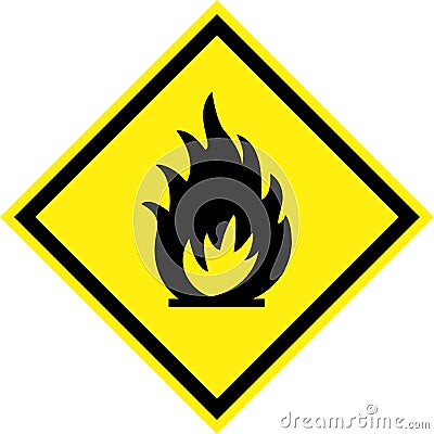 Yellow hazard sign with fire Stock Photo