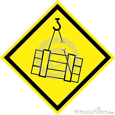 Yellow hazard sign with suspended loads Stock Photo