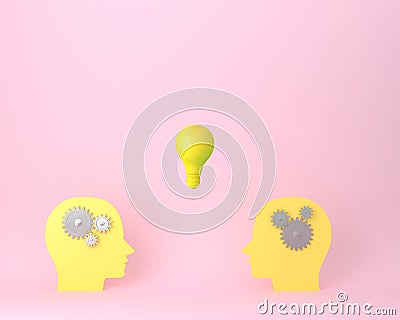 Yellow head human symbol and light bulb icon. Concept creative idea and innovation. Minimal idea business concept Stock Photo