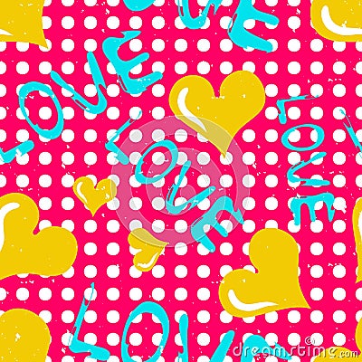 Yellow heart and an inscription love seamless pattern Vector Illustration