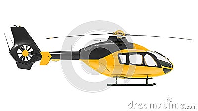 Yellow helicopter isolated on the white background. 3d illustration. Cartoon Illustration