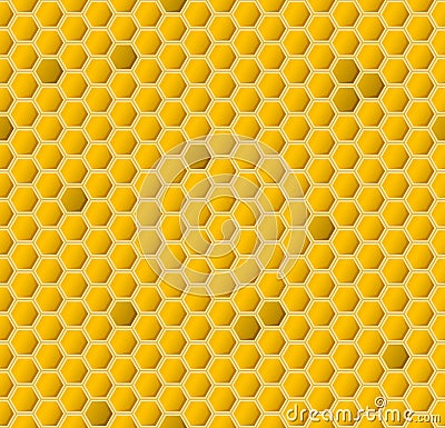 Yellow hexagonal realistic honeycomb seamless texture Vector Illustration