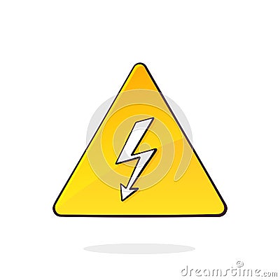 Yellow high voltage symbol with electric lightning. Triangular caution danger sign. Hazard warning sign Vector Illustration