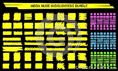 Yellow highlight marker hand drawn scribble set Vector Illustration