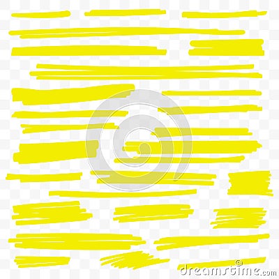 Yellow highlight marker vector brush paint lines Vector Illustration