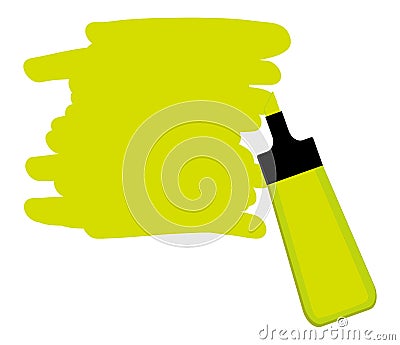 Yellow highlighter pen with yellow area for writing a message. Vector Illustration