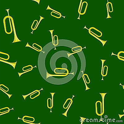 Yellow Horn Seamless Pattern. Wind Musical Instrument Stock Photo