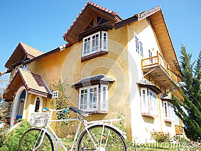 Yellow house in Pai, Maehongson province, Thailand. Stock Photo