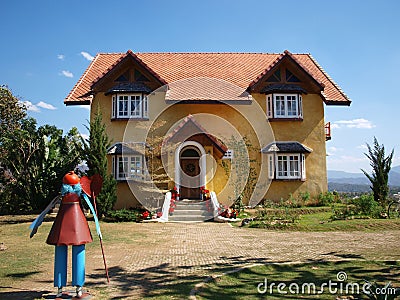 Yellow house in Pai, Maehongson province, Thailand. Stock Photo