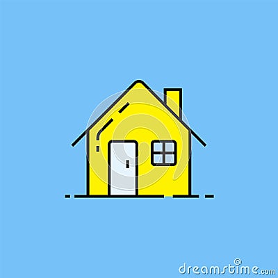 Yellow house symbol line icon Vector Illustration