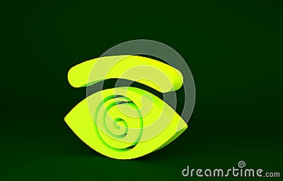 Yellow Hypnosis icon isolated on green background. Human eye with spiral hypnotic iris. Minimalism concept. 3d Cartoon Illustration