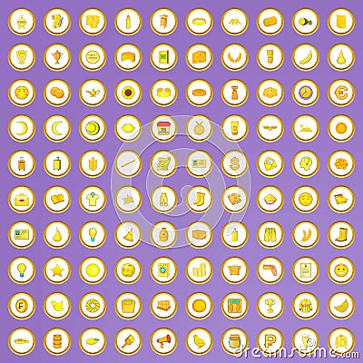 100 yellow icons set in cartoon style Vector Illustration