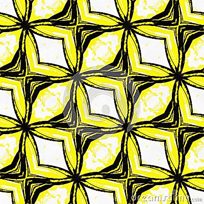 Yellow Ikat Asian Traditional Fabric Seamless Pattern Background Stock Photo