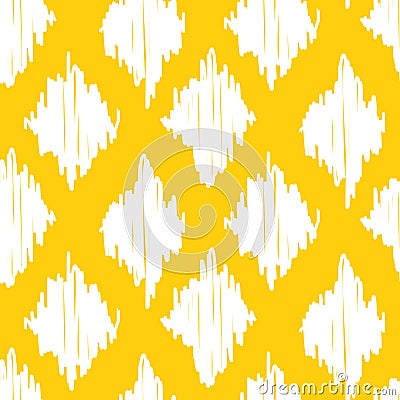 Yellow ikat ogee seamless pattern background. Vector Illustration