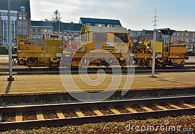 Yellow industrial train equipment Editorial Stock Photo