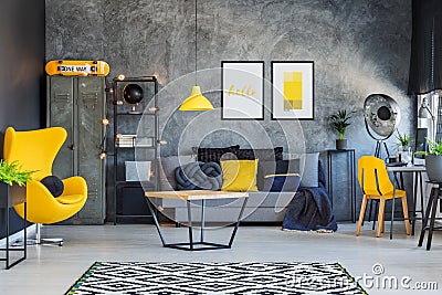 Yellow interior decor for teenager Stock Photo
