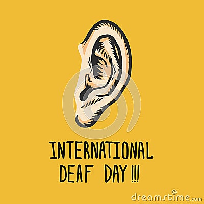 Yellow international deaf day concept background, hand drawn style Cartoon Illustration