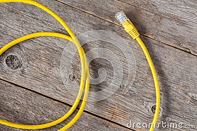 Yellow internet cable Stock Photo