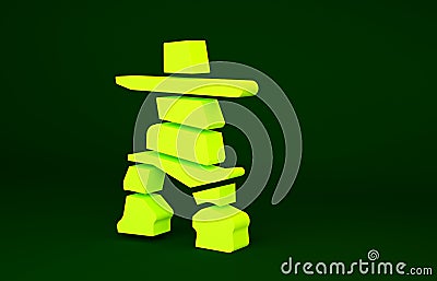 Yellow Inukshuk icon isolated on green background. Minimalism concept. 3d illustration 3D render Cartoon Illustration