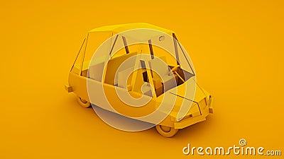 Yellow, isometric low poly cartoon car. 3D illustration Cartoon Illustration