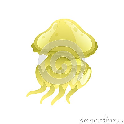 Yellow Jellyfish, Beautiful Swimming Marine Underwater Creature Vector Illustration Vector Illustration