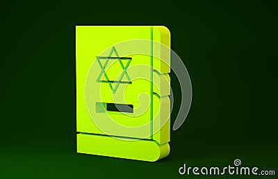 Yellow Jewish torah book icon isolated on green background. On the cover of the Bible is the image of the Star of David Cartoon Illustration