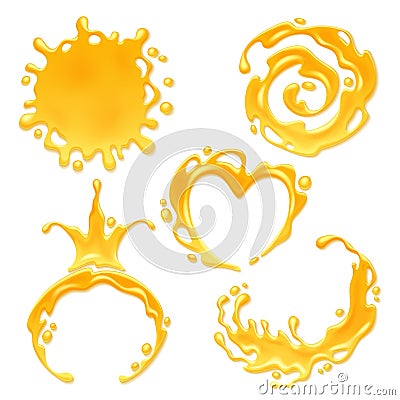 Yellow juice or honey blots set. Vector Illustration