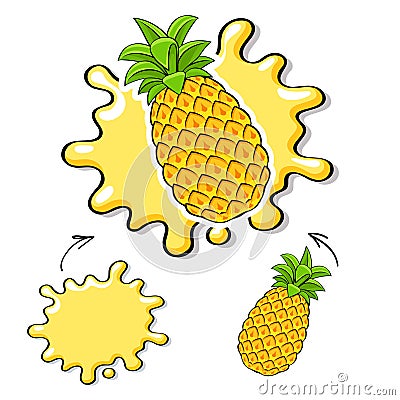 Yellow juice splash with pineapple fruit. Vector Illustration