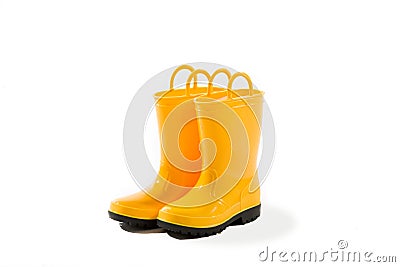 Yellow Kids Galoshes Boots Rain Rubber Shiny Stock Photo