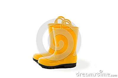 Yellow Kids Galoshes Boots Rain Stock Photo