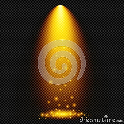 Yellow Lamp Shine Rays with Twinkles on Transparent Background Vector Radiant Spotlight Rays Vector Illustration