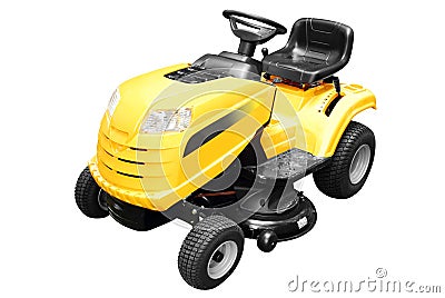 Yellow lawn mower isolated Stock Photo