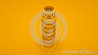 Yellow leaning tower of pisa. Minimal idea concept. 3d illustration Cartoon Illustration