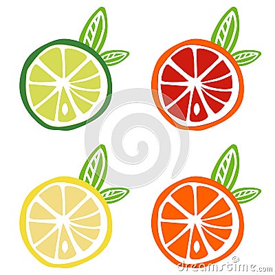 Yellow lemon green lime orange red grapefruit icon fruit citrus Vector Illustration