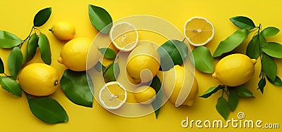 yellow lemon juicy food summer natural fruit minimal healthy background fresh. Generative AI. Stock Photo