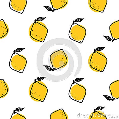 Yellow lemon with leaves vector seamless pattern. Vector Illustration