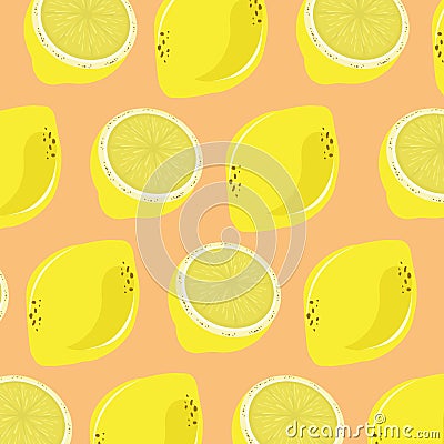 A yellow lemon with a piece of lemon on isolated orange background. A yellow lemons for textile used in juice concept Stock Photo