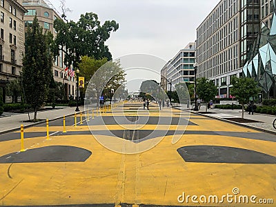 Yellow letters on Black Lives Matter Plaza facing the White House. Editorial Stock Photo