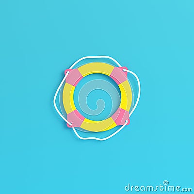 Yellow life buoy on bright blue background in pastel colors. Minimalism concept Stock Photo