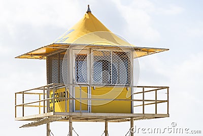 Yellow lifeguard patrol tower in Surfers Paradise beach, Gold Coast, Queensland, Australia Stock Photo