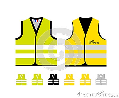 Yellow and light green reflective vests, as a symbol of protests in France against rising fuel prices. Yellow jacket Vector Illustration