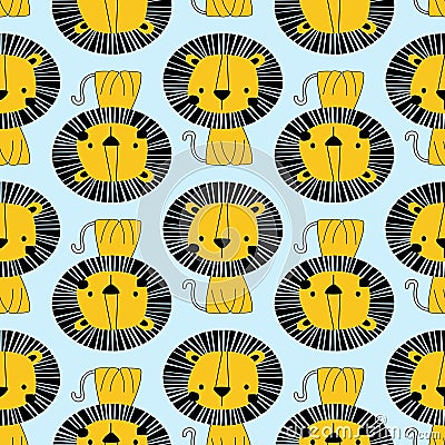 Yellow lion seamless pattern Stock Photo