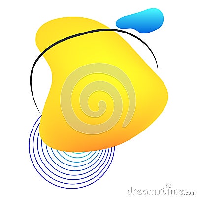 Yellow liquid blob with lines and circle. Dynamical colored circles and lines in free shape Stock Photo