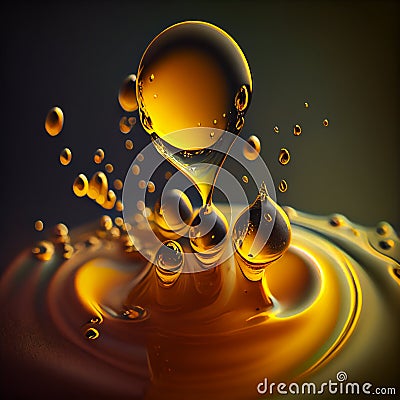 Yellow liquid drops cosmetic oil close-up. Skincare essence, haircare serum, golden.generative ai Stock Photo